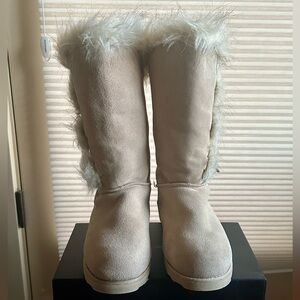 BearPaw Cream Fur-Trimmed Winter Boots